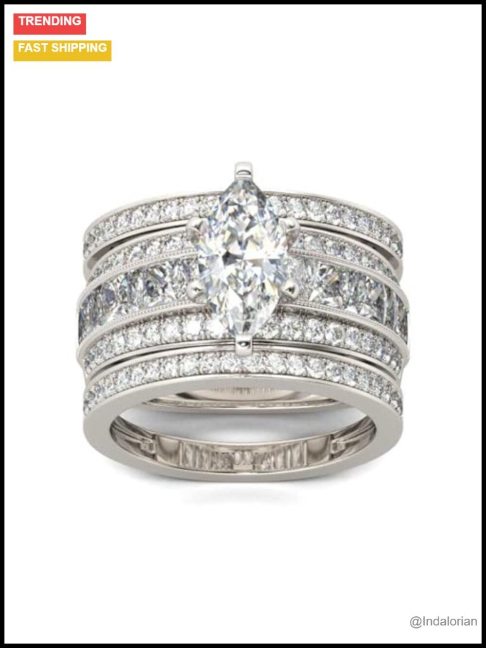 Sterling Silver 3PC Bridal Ring Set Marquise Oval CZ Wedding Engagement Rings